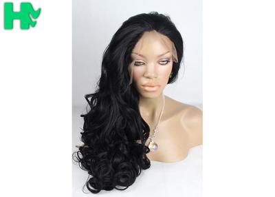 China Long Black Color Curly Front Lace Wig , Full Lace Synthetic Wigs For Black Women for sale