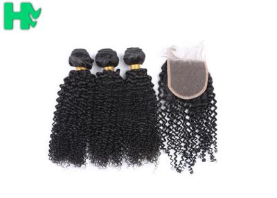 China Peruvian Human Hair Kinky Curly Frontal Lace Closure With Bundles Double Weft for sale