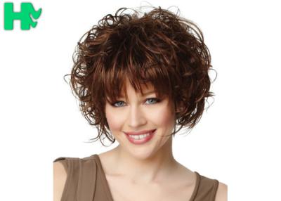 China Curly None Lace Brown Colored Short Synthetic Wigs 130% Density for sale