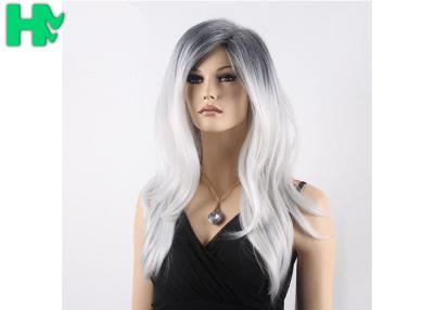 China Ombre Grey Non Lace Long Synthetic Wigs High Temperature Fiber Side Part for sale