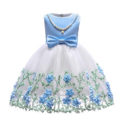 China Embroidered Flower Polyester Children'S Dress Clothing With Bow At Waist OEM for sale