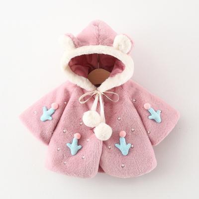 China Cute Children'S Girls Heavy Winter Red Hooded Cape Coats Little Ears Hat for sale