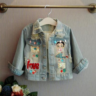 China Spring 80CM 31.5in Childrens Jean Personalised Denim Jacket With Frosted Hole for sale