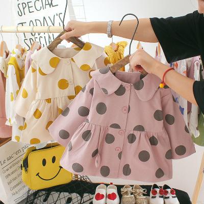 China Die Kleidungs-Mantel-Polka Dot Pattern der rosa Frühlings-Kinder des Revers-110CM zu verkaufen