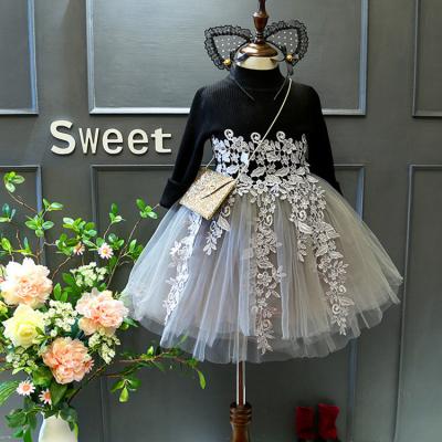 China 120cm Girls Child Light Grey Tulle Net Yarn Skirt Princess Dress Black Shirt for sale