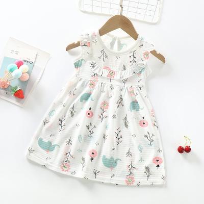 China Girls Cotton Casual White Summer Dresses Sleeveless Print Cartoon Casual for sale