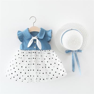 China 90CM 35.4in Girls Infant Blue Polka Dot Casual Summer Beach Dresses for sale