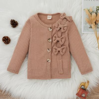 China Polyester Autumn Spring Children'S Clothing Bow Cardigan Wool Knitted Coat for sale