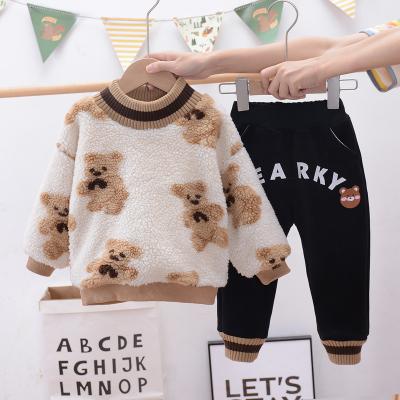 China 100CM Boys Cotton Cashmere Two Piece Set Autumn Winter Teddy Bear Sweatshirt for sale