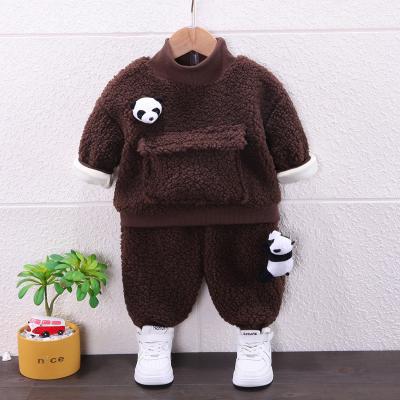 中国 120cmの男女兼用の冬の子供の衣類の子ヒツジのウールのパンダ2本の部分のセーターのズボン セット 販売のため