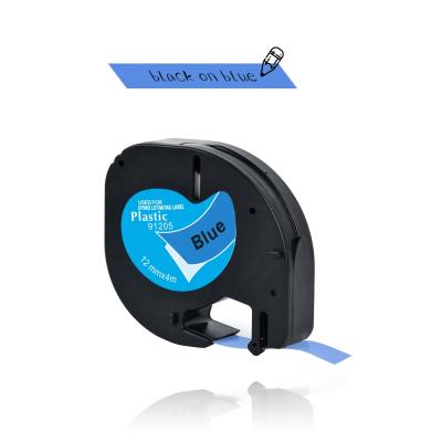 China Dymo COMPATIBLE LT 91205 compatible label tape refills black on blue 12mm*4M for dymo letratag refills for sale