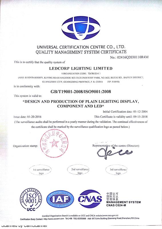 ISO9001:2008 - LEDCORP LIGHTING LIMITED