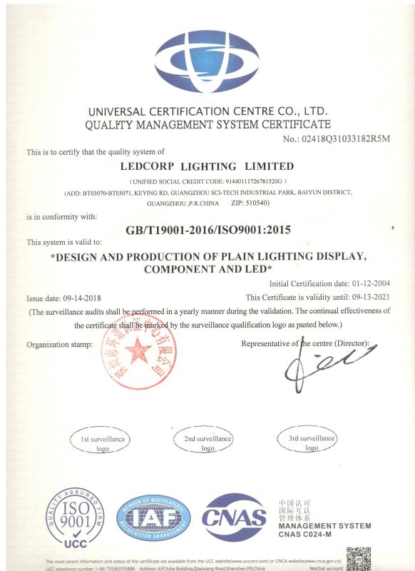 ISO9001:2015 - LEDCORP LIGHTING LIMITED