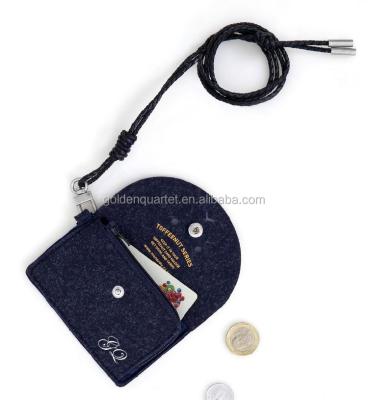 China Convenient felt coin purse ID pocket with lanyard keychain credit card holder bag BSCI sedex factory audited for sale
