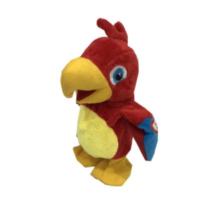 China 18cm 7.09in Red Parrot Recording Plush Toy Singing Laughing Walking for sale
