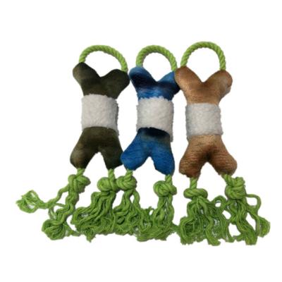China Blue Green Rope 18cm 7.09in Bone Stuffed Animal Plush Toy For Dog BSCI for sale