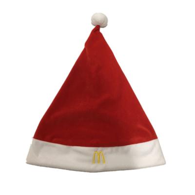 中国 0.4Mの15.75in赤いビロード サンタおよびマクドナルドのロゴのホワイト クリスマスの帽子 販売のため