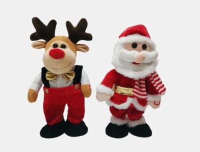 China Singing Dancing Wiggly Santa And Reindeer 32cm With PP Cotton Inside for sale