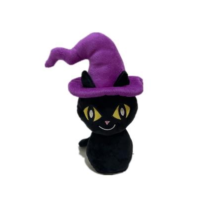 China 20cm Halloween Talking Black Cat W/ Purple Hat Recording Stuffed Toy for sale