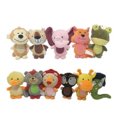 China Animal Figures 11 Asstd Plush Stuffed Pet Toys With Squeaker And Plastic Paper for sale