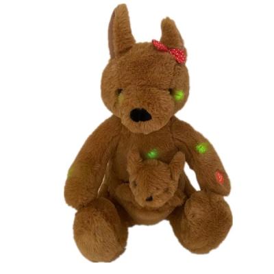 China Baby Brown Cute Fuzzy Plush Kangaroo Toy 30 Cm With LED Lights And Lullaby for sale