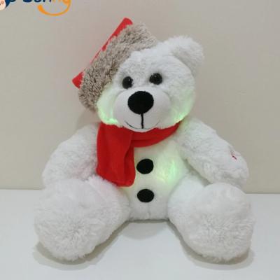 China Xmas LED Lighting Plush Bear With Santa Hat Kids Gift LED Bear Children Plush Toy for sale
