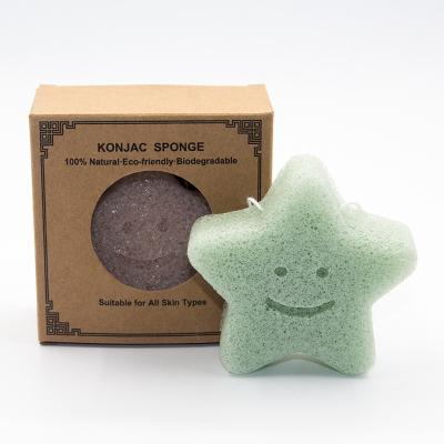China Antibacterial Pentagram Green Tea Konjac Sponge Removes Dirts Makeup Sponge Cleanser for sale