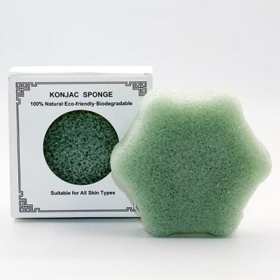 China Sensitive Skin Washable Green Tea Konjac Sponge Exfoliator Face Wash Facial Cleanser for sale