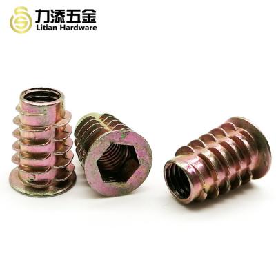 China Galvanized Wood Insert Lock Nut , Yellow GB M5 Threaded Inserts For Wood for sale