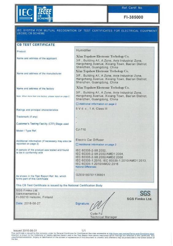 CB Test Certificate - Xi'an Topshow Electronic Technology Co., Ltd