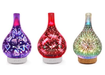 Cina umidificatore di vetro variopinto del diffusore di aromaterapia dell'olio essenziale del diffusore dell'aroma dei fuochi d'artificio 100ml 3D in vendita