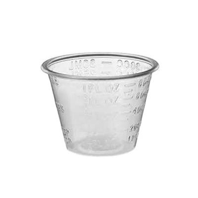 中国 30ml 30CC 8dr Disposable plastic measuring pp cup for medicine transparent 販売のため