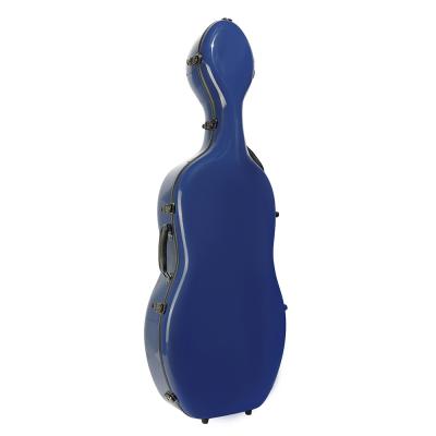 China Full Size Durable Fiberglass Cello Hard Case With Wheels Blue Color for sale