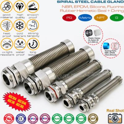 China Hermetic IP68 Stainless Steel Metric Cable Glands Type 304/316/316L M12~M50 with Anti-kink and Bend Protection for sale