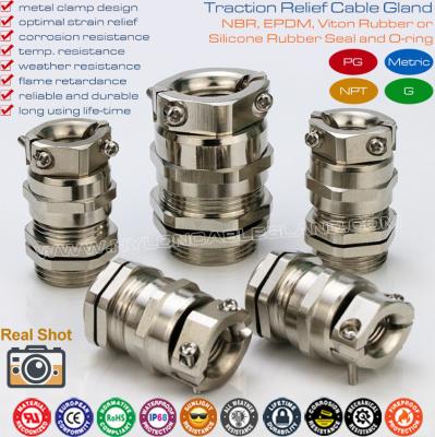 China Waterproof IP68 Metal Cable Gland PG7~PG48 / M12~M64 with Strain Reliever (Clamping Device) for sale