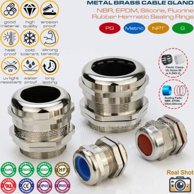 China Waterproof Metallic Cable Glands, Metric Thread, M6x1.0~M150x2, Brass Nickel-Plated, IP68/IP69K, BCG Series for sale