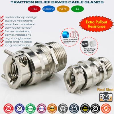 China Nickel-Plated Brass IP68 Waterproof PG Cable Glands PG7~PG48 with Pullout Resistant Metal Clamp for sale