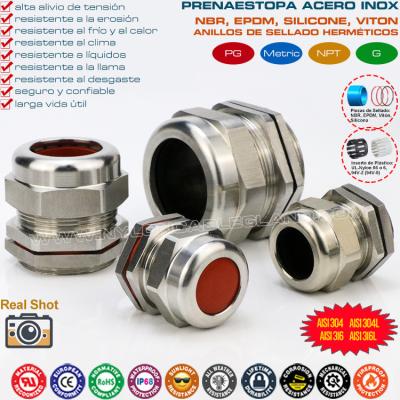 China 304, 316, 316L Stainless Steel Temperature Resistant PG7-PG48 Cable Glands with Fluoroelastomer Seals for sale