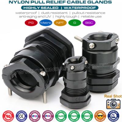 China IP68 Nylon Plastic Black PG Cable Glands PG9-PG48 with Traction Relief (Strain Relief / Pull Relief) for sale