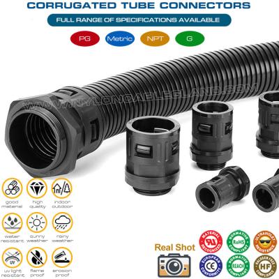 China M12-M63 Metric Conduit Connectors, Straight Flexible Conduit Fittings Plastic Conduit Glands for Hose Tubes AD10-AD54.5 for sale