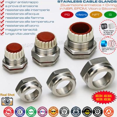 China Waterproof IP68 Metric Cable Glands Hermetic Connectors Stainless Steel 304/316/316L with Silicone Rubber Seals for sale