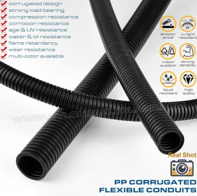 China UL94 V-0 Conducto corrugado impermeable al fuego Polipropileno (PP), AD21.2 Tubo flexible de plástico Negro RAL9005 para cables de cables en venta
