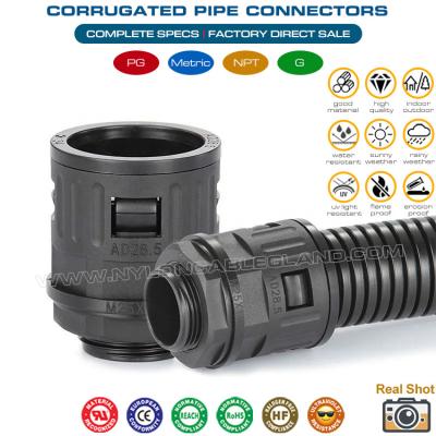 China IP68 Plastic Corrugated Pipe Connector, Nylon Flexible Tube Fitting with PG7~PG48 Thread for Flexible Hose AD10~AD54.5 for sale