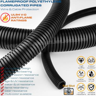 Китай Polyethylene Fireproof Black Flexible Pipe (UL94 V-0), AD7~AD108 Plastic Corrugated Hose for Electrical Equipment продается