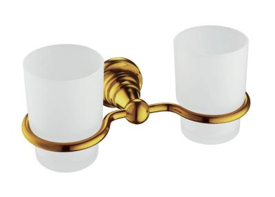 China Golden Bathroom Accessory Double Tumbler Holder Wall Mount Two Cups for sale