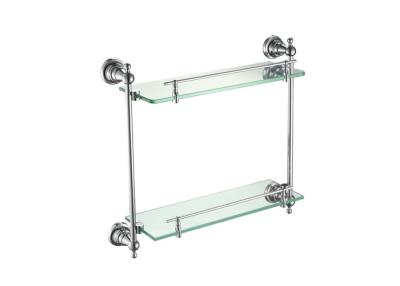 China Brass Bathroom Accessory Double Layers Glass Wall Shelves Chrome Finish for sale