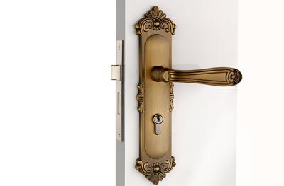 China Kamerdeur Mortise Lock Set Met 130×68 mm hefboomhandgreep Antiek Geel Bronzen Te koop