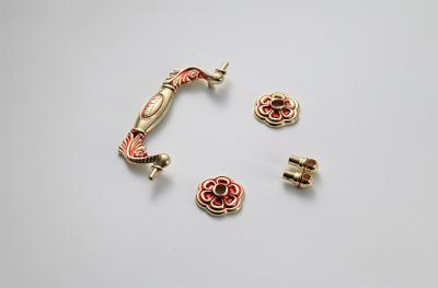 China Golden + Red Paint Furniture Pulls Drawer Handle Pulls Lacquer Flower Shape for sale