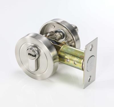 China Zinc Body Brass Cylinder Circle Deadbolt Lock Satin Nickel for sale