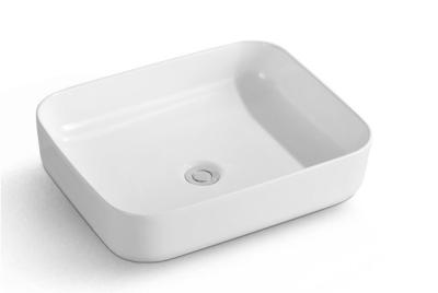 China Modern Bathroom Rectangular Above Counter White Ceramic Vessel Vanity Sink for sale